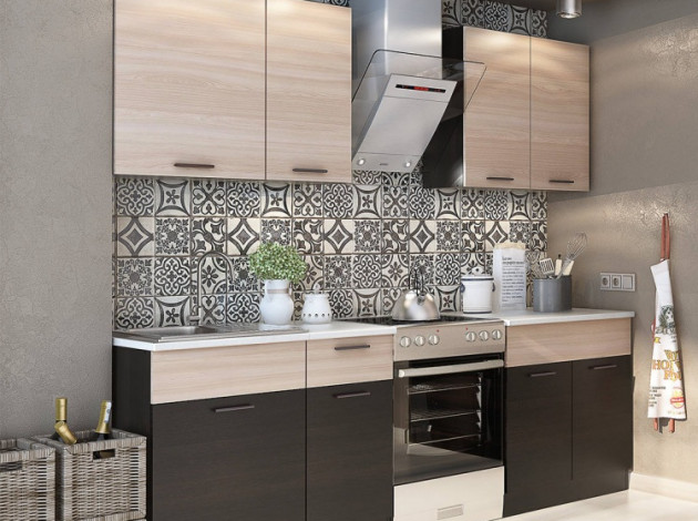 Прямой кухонный гарнитур Дуэт 180 см Дуб феррара / Ясень шимо светлый ...