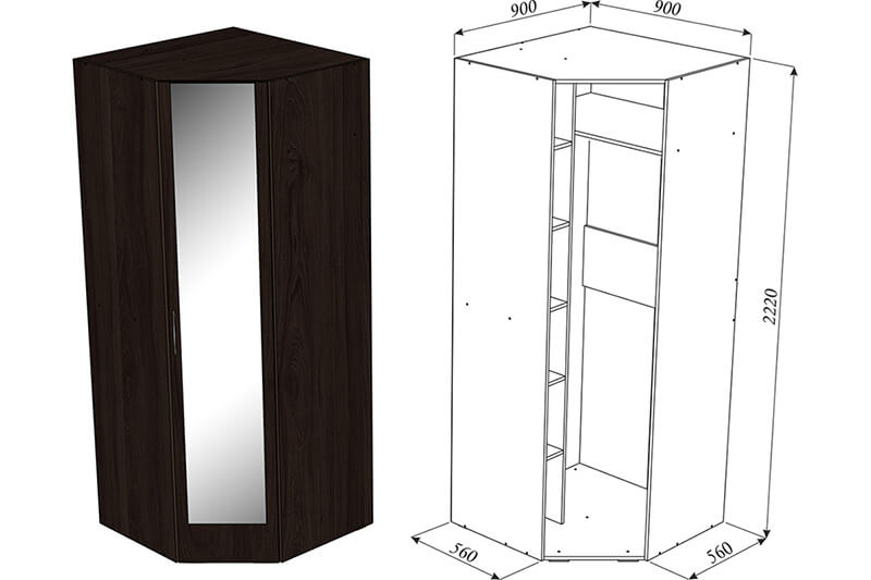 Угловой шкаф 800х800 с зеркалом